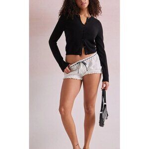 Juicy Couture Ruffle Shorts White Lace Trim Drawstring Lounge Shorts Size L